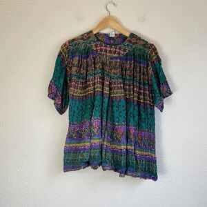 Tara Cotton Crinkle Blouse Womens One Size Multi Color New Vintage KK-12 Paisley